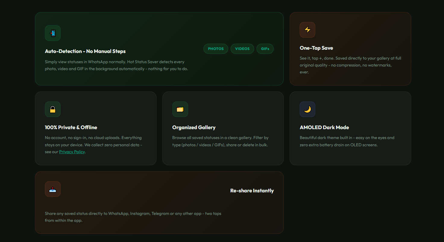 hot status saver features